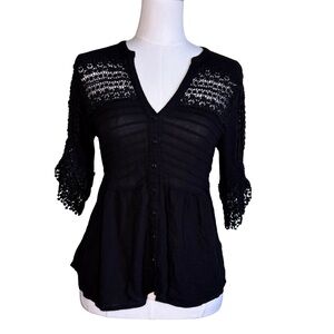 American Rag Black Lace Button-Up Blouse